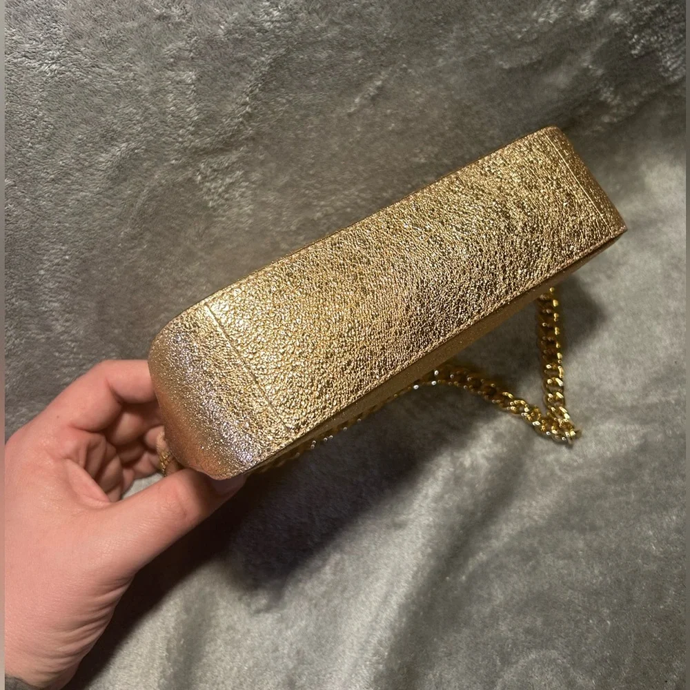 Michael Kors Jet Set Rose Gold Glitter Pochette On Gold Chain - Picture 7 of 9